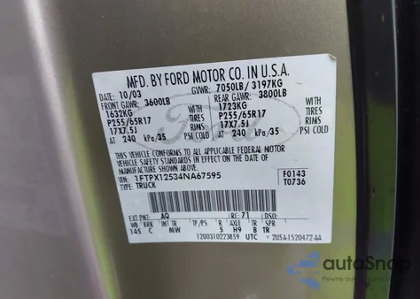 2004 Ford F-150 Lariat/Xl/Xlt from USA, damaged, VIN 1FTPX12534NA67595